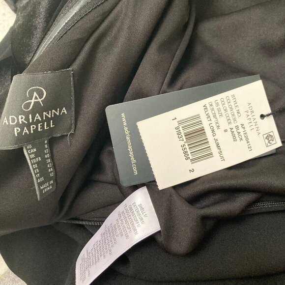 NWT ADRIANNA PAPELL Draped Velvet One-Shoulder Jumpsuit Black Womens 8 - Picture 11 of 12